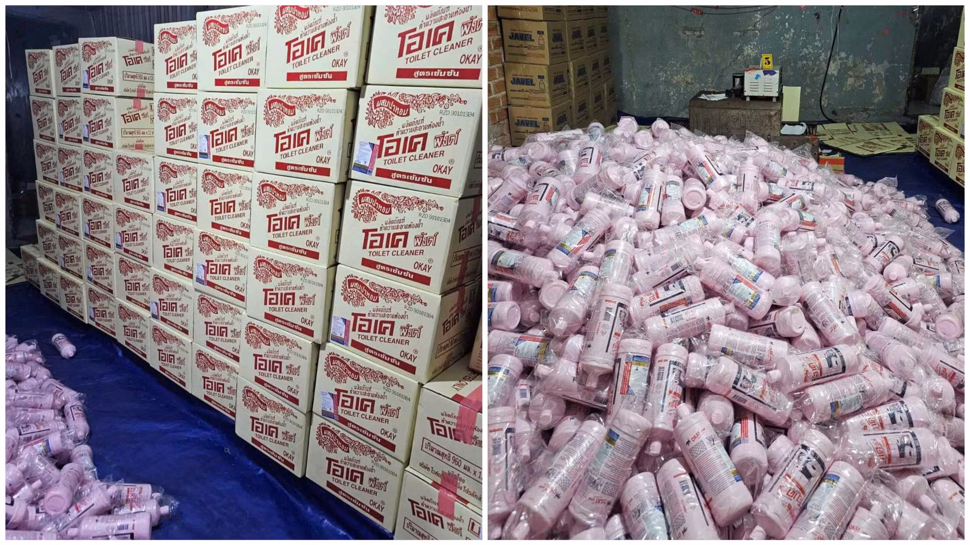 Triệt phá đường dây sản xuất, buôn bán hàng giả nhãn hiệu nước tẩy O.K -0