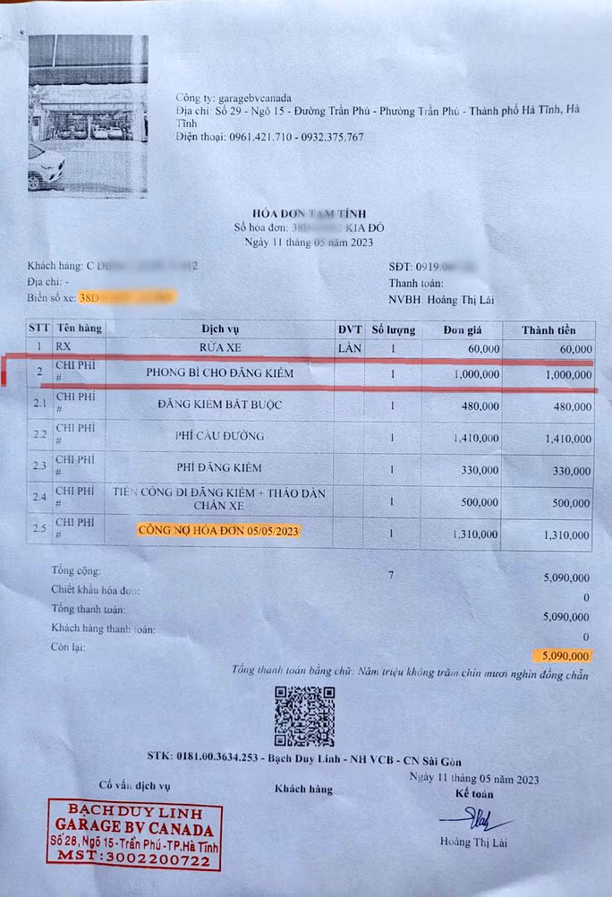 Công an vào cuộc vụ gara ô tô ghi hóa đơn “phong bì cho đăng kiểm
