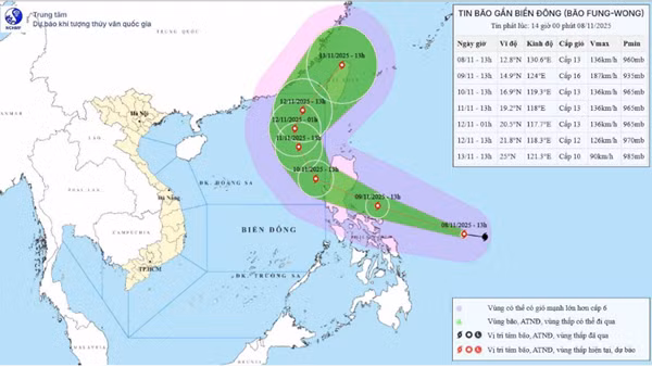 Bão Fung-Wong có thể đạt cấp siêu bão, ngày 10/11 vào Biển Đông