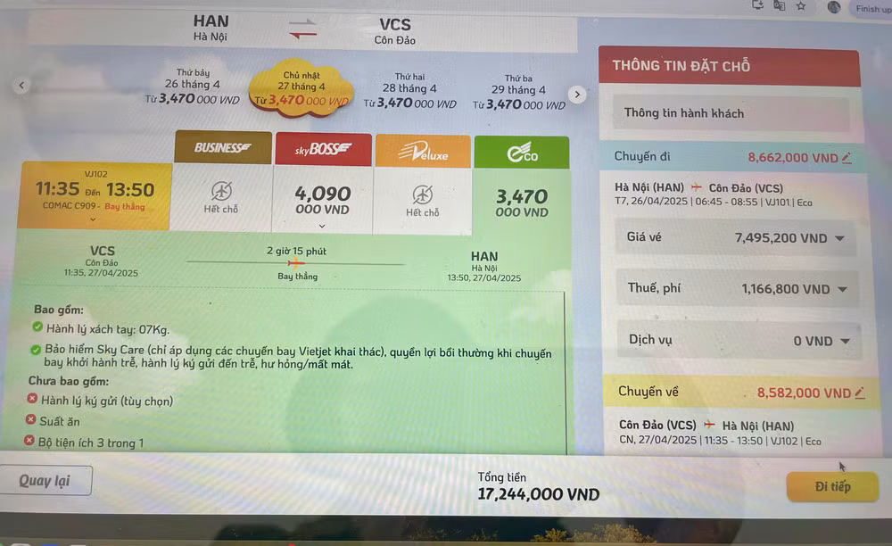 Đường bay Hà Nội - Côn Đảo vừa mở bán đã “cháy” vé -0