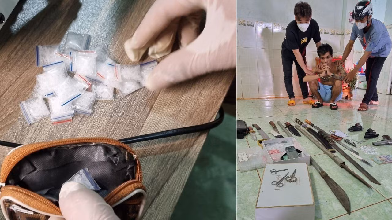 Bắt vụ ma túy phát hiện nhiều súng và hung khí nguy hiểm -0