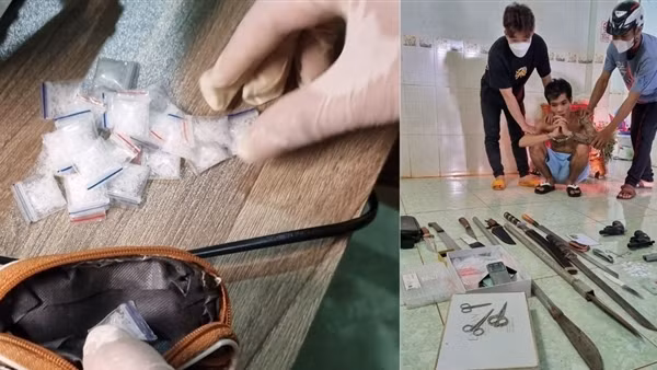 Khám phá vụ ma túy, phát hiện nhiều súng và hung khí nguy hiểm