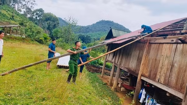 Công an Nghệ An gặt lúa, lợp nhà giúp dân chống bão