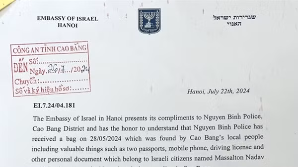 Đại sứ quán Israel viết thư cảm ơn Công an huyện Nguyên Bình