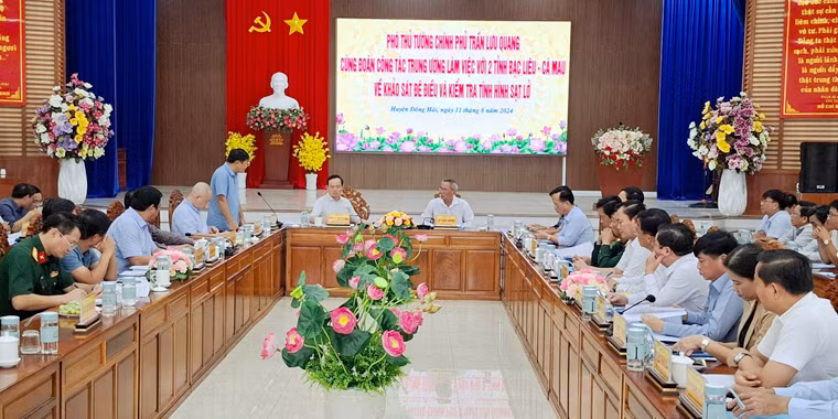 Phó thủ tướng Trần Lưu Quang kiểm tra sạt lở đê biển Đông tại Bạc Liêu -0