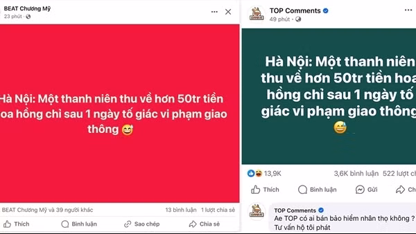 Thông tin "nam thanh niên thu 50 triệu do tố giác vi phạm giao thông" là sai sự thật