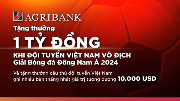 Agribank sẽ trao thưởng 1 tỷ đồng khi Đội tuyển Nam Quốc gia Việt Nam vô địch Giải Bóng đá Đông Nam Á 2024