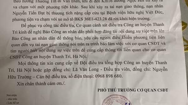 Tìm người biết thông tin vụ tai nạn giao thông ảnh 2