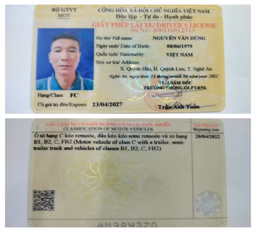 Khởi tố bị can sử dụng Giấy phép lái xe ô tô hạng FC giả -0