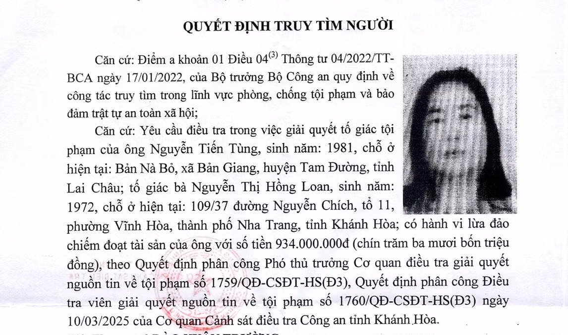  Công an truy tìm người phụ nữ có dấu hiệu lừa đảo gần 1 tỷ đồng -0
