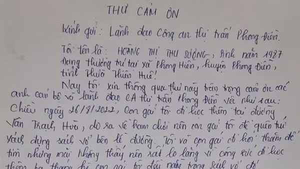 Mẹ viết thư cảm ơn Công an tận tình tìm lại túi xách cho con gái