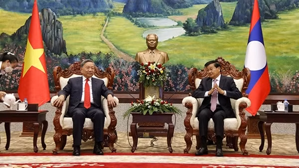 Bộ trưởng Tô Lâm chào xã giao Tổng Bí thư, Chủ tịch nước và Thủ tướng Lào