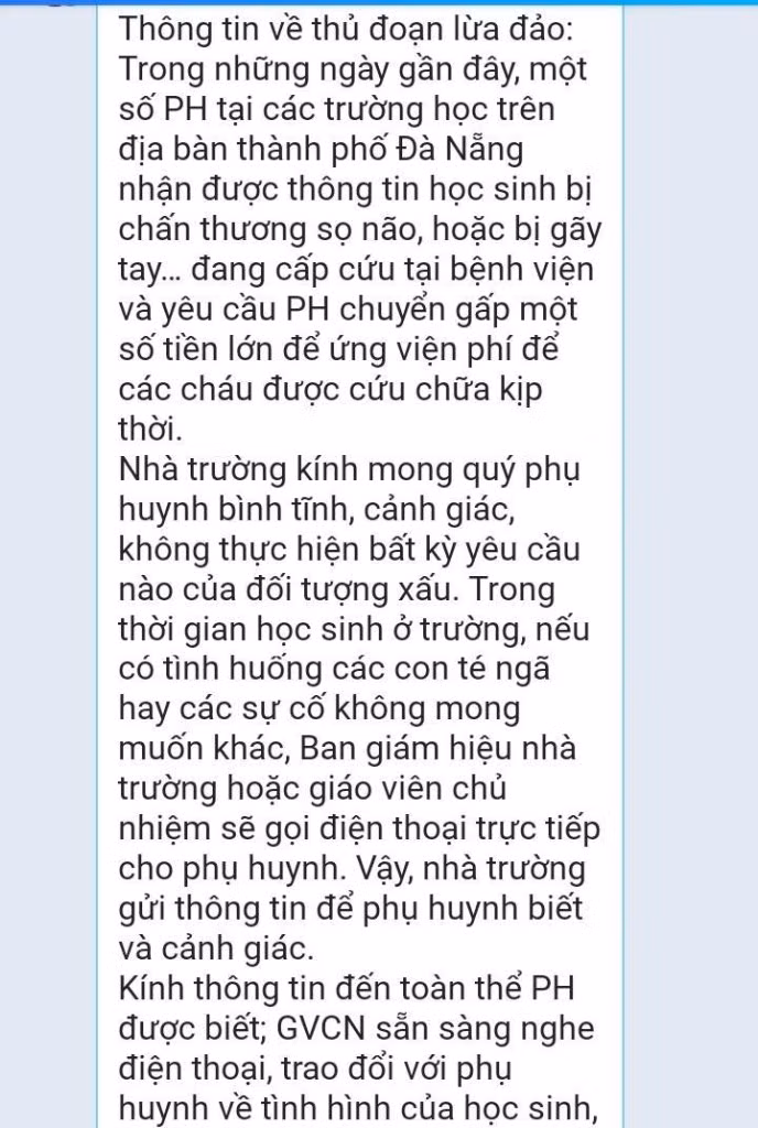Nhiều phụ huynh ở Đà Nẵng nhận cuộc gọi lừa đảo “con cấp cứu yêu cầu chuyển tiền” -0