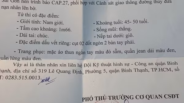 Thi thể nam giới trôi sông gần 1 tháng chưa có người thân đến nhận