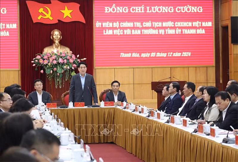 Chủ tịch nước Lương Cường làm việc với Ban Thường vụ Tỉnh ủy Thanh Hóa -0