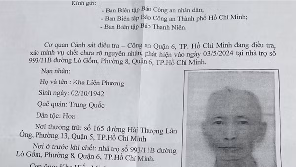 Tìm thân nhân người đàn ông tử vong tại nhà trọ ở TP Hồ Chí Minh