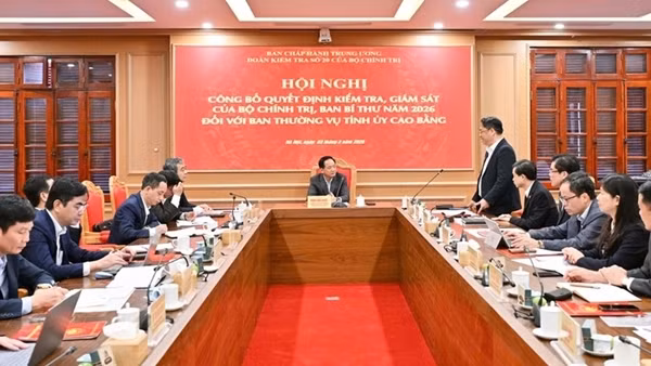 Công bố kế hoạch kiểm tra, giám sát đối với Ban Thường vụ Tỉnh ủy Cao Bằng