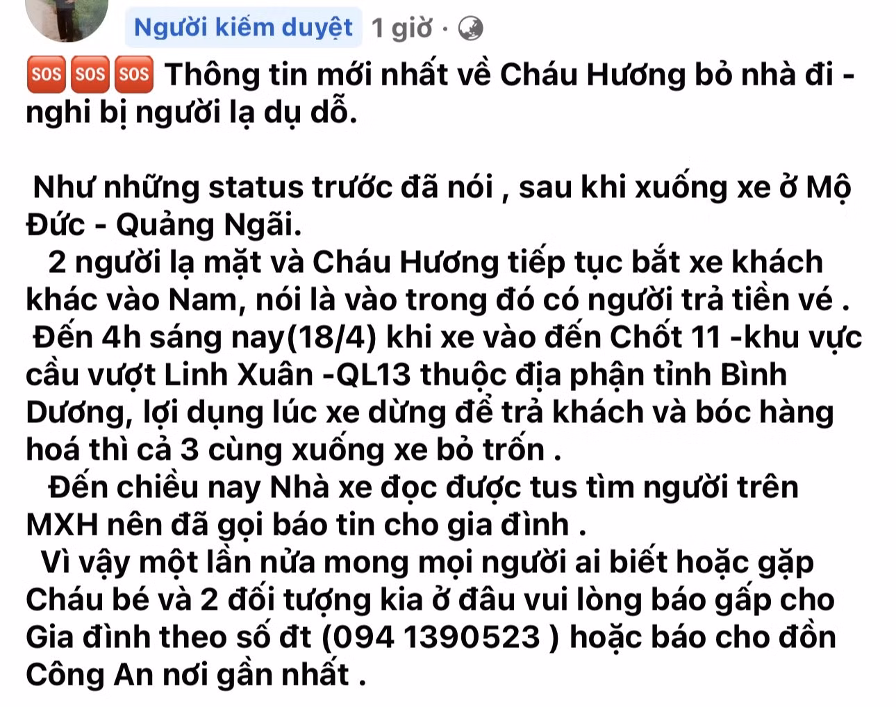 Tìm kiếm nữ sinh lớp 9 mất liên lạc khi đi với 2 người lạ mặt -0
