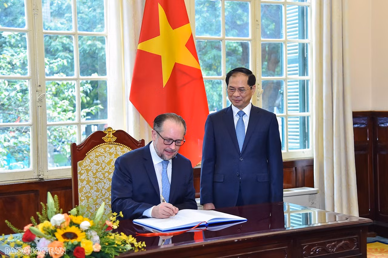 Bộ trưởng Ngoại giao Bùi Thanh Sơn đón, hội đàm với Bộ trưởng Ngoại giao Áo Alexander Schallenberg -9