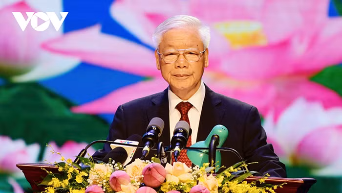 Tổng Bí thư Nguyễn Phú Trọng đọc diễn văn tại lễ kỷ niệm.