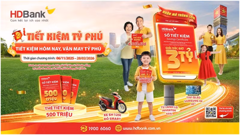 Gửi tiết kiệm HDBank với chương trình “Tiết kiệm Tỷ phú” giải thưởng tới 3 tỷ đồng -0