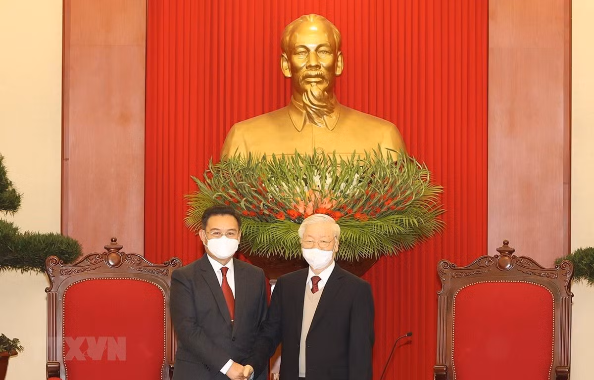 Tổng Bí thư Nguyễn Phú Trọng tiếp Chủ tịch Quốc hội Lào Xaysomphone -0