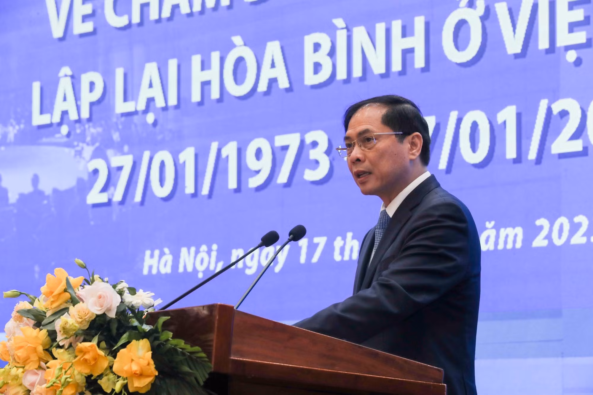 Bộ trưởng Ngoại giao Bùi Thanh Sơn phát biểu tại lễ kỉ niệm.