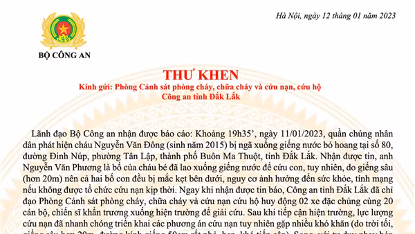 Bộ trưởng Tô Lâm gửi Thư khen Phòng Cảnh sát PCCC & CNCH Công an tỉnh Đắk Lắk