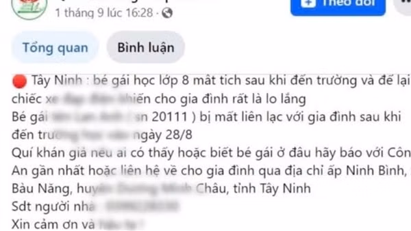 Thông tin học sinh lớp 8 ở Tây Ninh mất tích nghi bị bắt cóc là sai sự thật