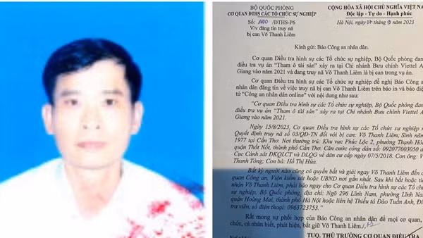 Cơ quan Điều tra hình sự Bộ Quốc phòng truy nã đối tượng Võ Thanh Liêm