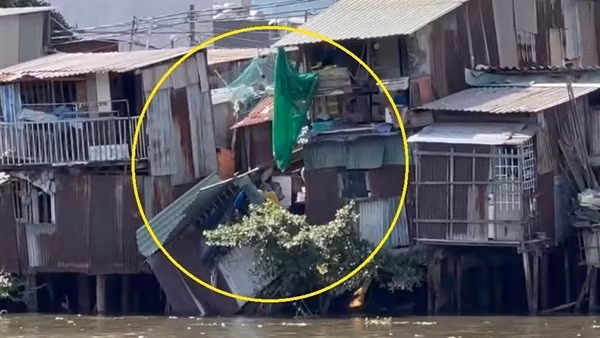 Sập nhà, người phụ nữ đang nằm võng rơi xuống kênh