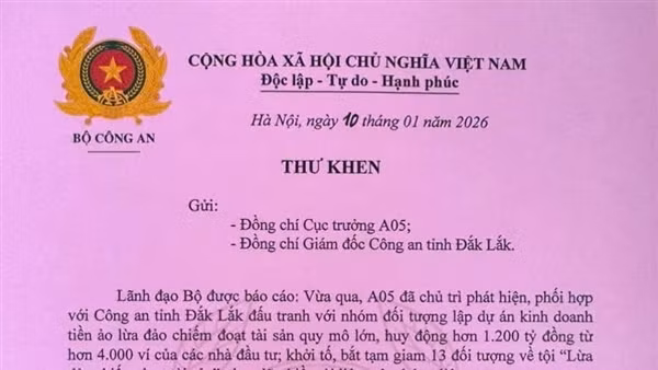 Lãnh đạo Bộ Công an gửi thư khen hai đơn vị phá vụ án "vẽ" dự án tiền ảo, chiếm đoạt ngàn tỷ đồng