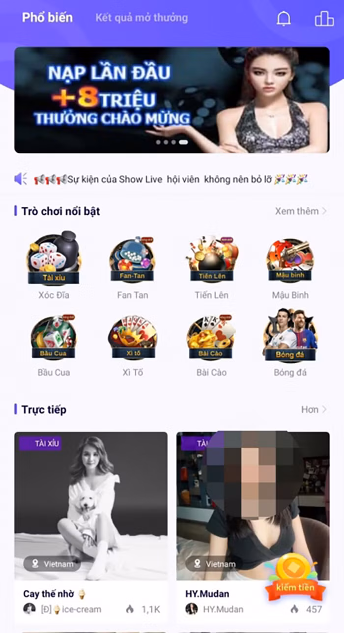 Khiêu dâm, cờ bạc trá hình qua app showlive -0