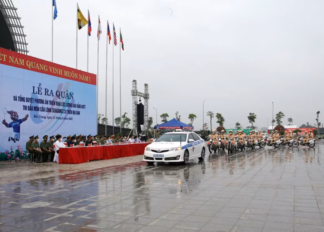 Công an Bắc Giang ra quân và tổng duyệt&nbsp;bảo đảm ANTT&nbsp;SEA Games 31 -0