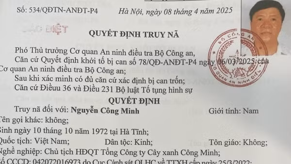 Truy nã đặc biệt Chủ tịch Hội đồng quản trị Tổng Công ty Cây xanh Công Minh