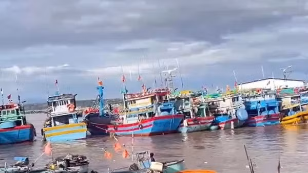 Dùng thuyền thúng cứu 7 tàu cá bị đứt dây neo trôi ra cửa biển