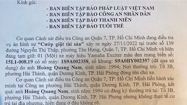 Tìm chủ sở hữu xe máy liên quan vụ cướp giật ở quận 7