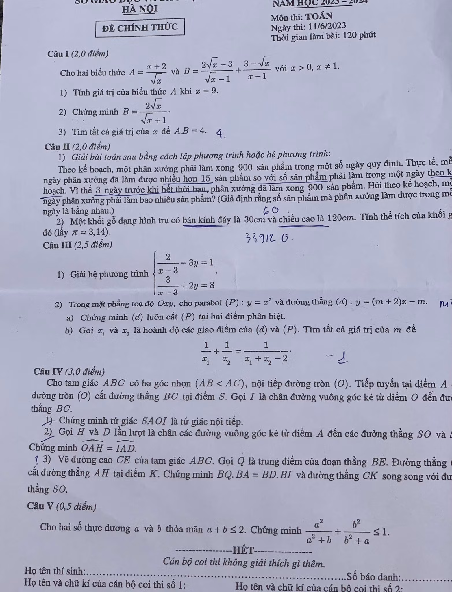 Gợi ý đáp án môn Toán thi vào lớp 10 -0