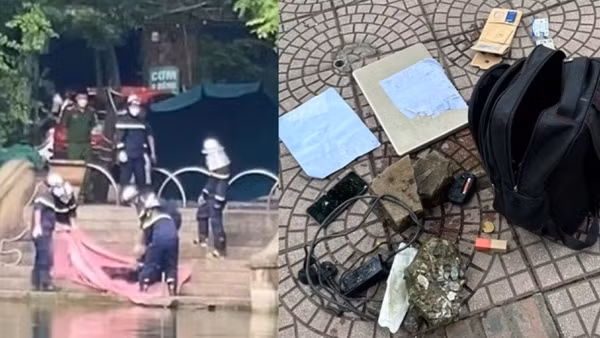 Thi thể nữ sinh nổi giữa hồ Láng, balo chứa laptop và nhiều gạch