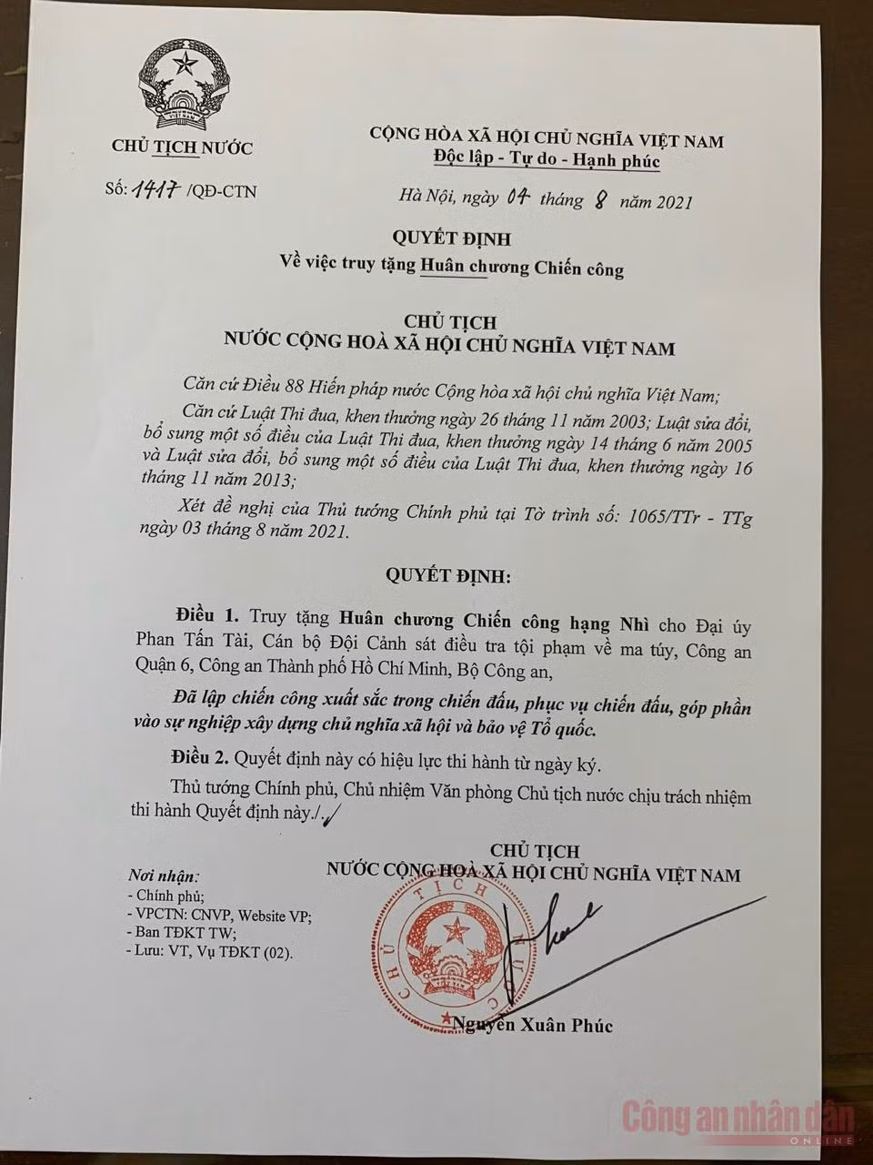 Chủ tịch nước truy tặng Huân chương Chiến công hạng Nhì cho Đại úy Phan Tấn Tài -0