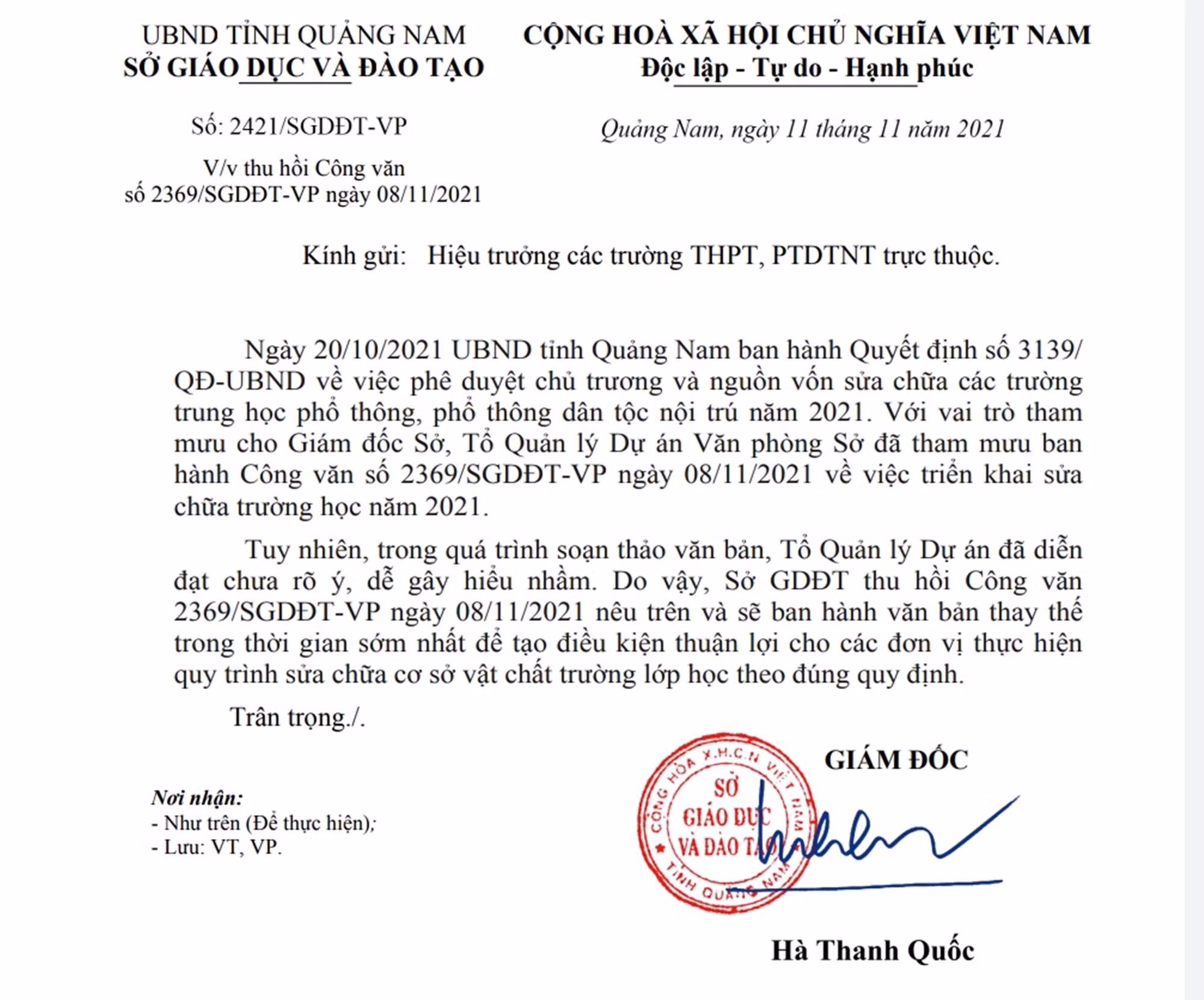 Chủ tịch tỉnh Quảng Nam lên tiếng về việc Sở GD&ĐT “giới thiệu” công ty tư vấn sửa chữa trường học -0