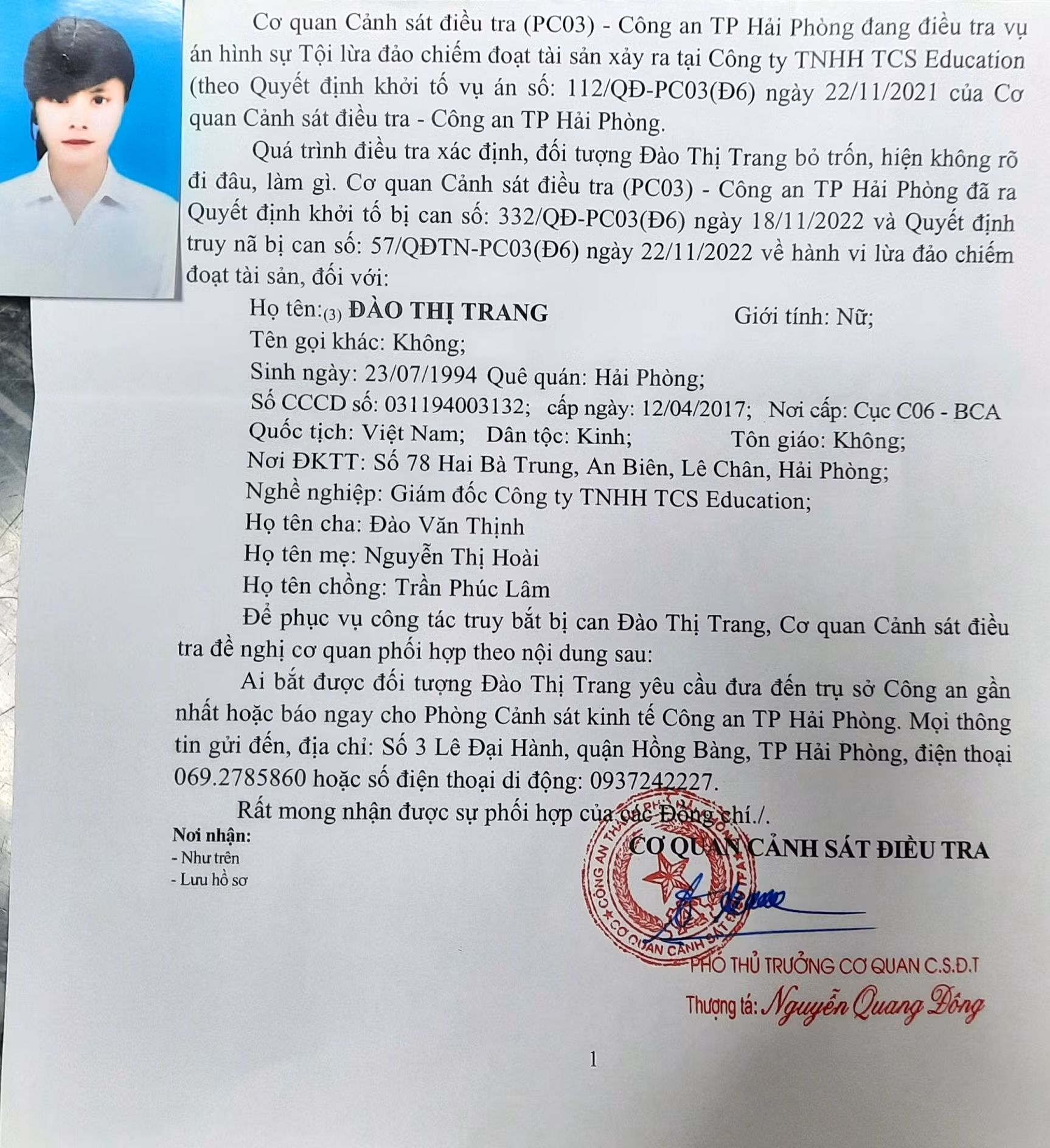 Truy nã nữ Giám đốc Công ty tư vấn du học lừa đảo hàng tỷ đồng -0