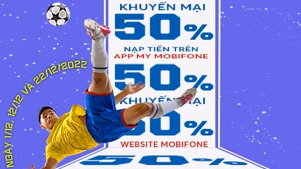 Khuyến mại tặng 50% giá trị thẻ nạp khi nạp tiền qua ứng dụng MyMobiFone