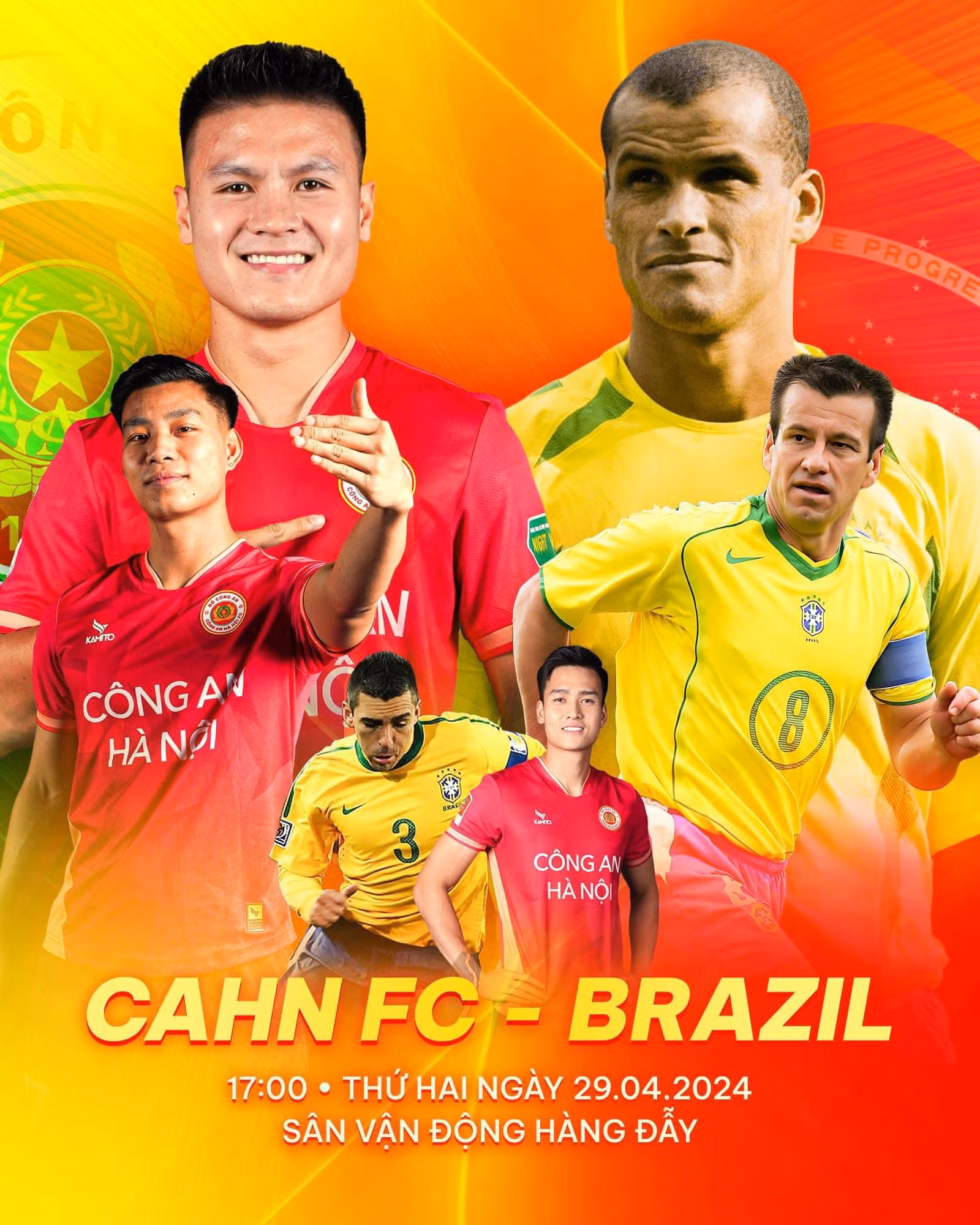 Các huyền thoại bóng đá Brazil thi đấu giao hữu với Câu lạc bộ bóng đá Công an Hà Nội -0