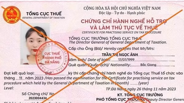 Đà Nẵng cảnh báo giả chứng chỉ hành nghề dịch vụ làm thủ tục về thuế để lừa đảo