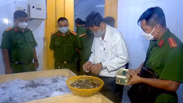 Phát hiện hơn 7 tạ tôm chứa tạp chất trong kho lạnh công ty