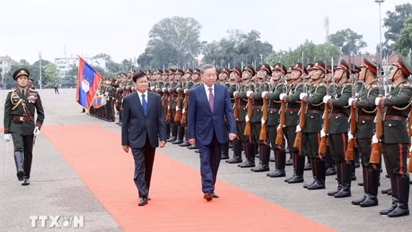 Lễ đón chính thức Chủ tịch nước Tô Lâm thăm cấp Nhà nước tới CHDCND Lào