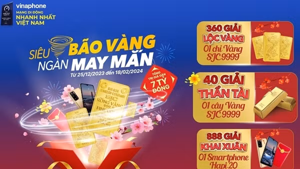 “Siêu bão Vàng – Ngàn may mắn” với kho giải thưởng gần 7 tỷ đồng từ VinaPhone
