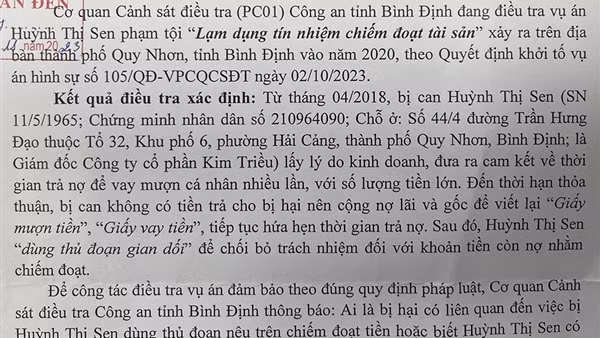Tìm bị hại trong vụ án Huỳnh Thị Sen lạm dụng tín nhiệm chiếm đoạt tài sản
