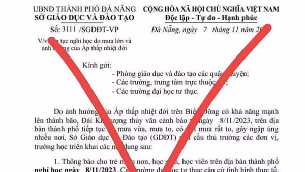 "Cho học sinh Đà Nẵng nghỉ học vì mưa lớn" là nội dung giả mạo